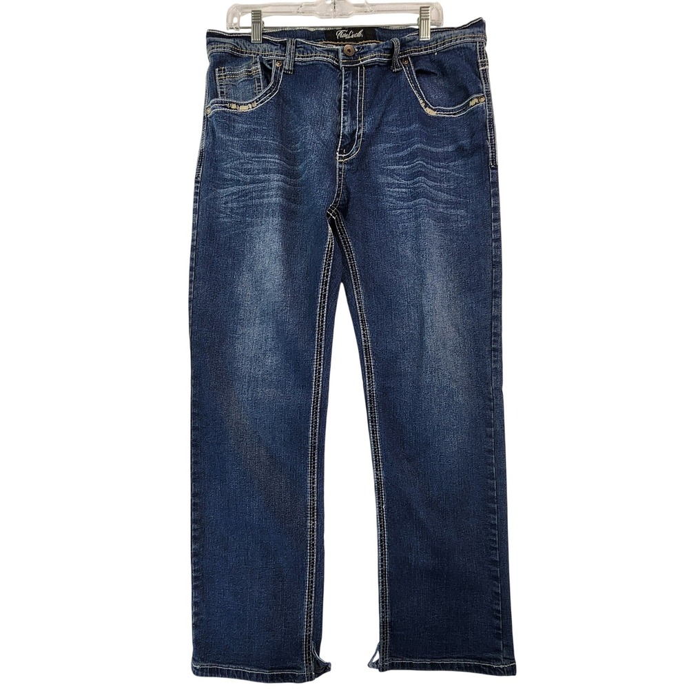 True Luck 36x30 Blue Jean Straight Leg Y2K Skater Streetwear Grunge Western Work - Picture 2 of 10